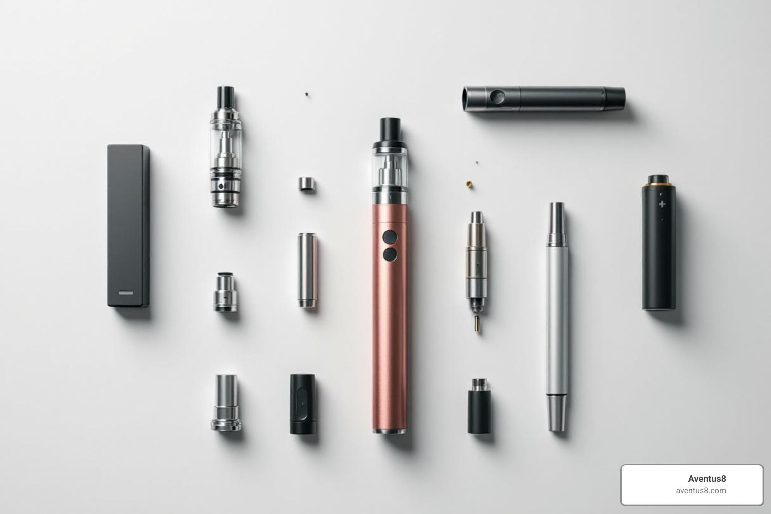 Disassembled vape pen showing parts - Beginner THC vape pen Disassembled vape pen showing parts - Beginner THC vape pen