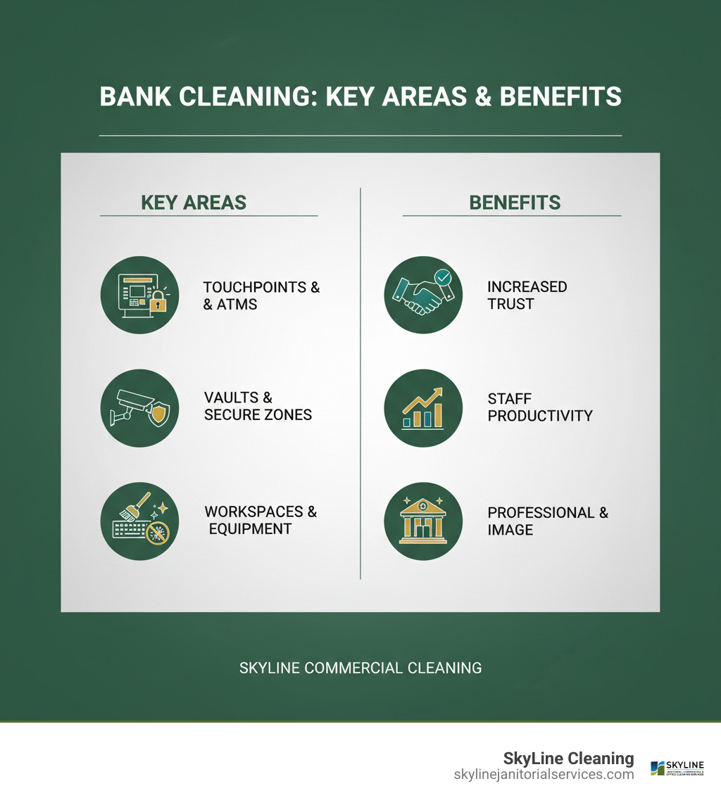 Infographic of key areas and benefits of bank cleaning - bank cleaning infographic 