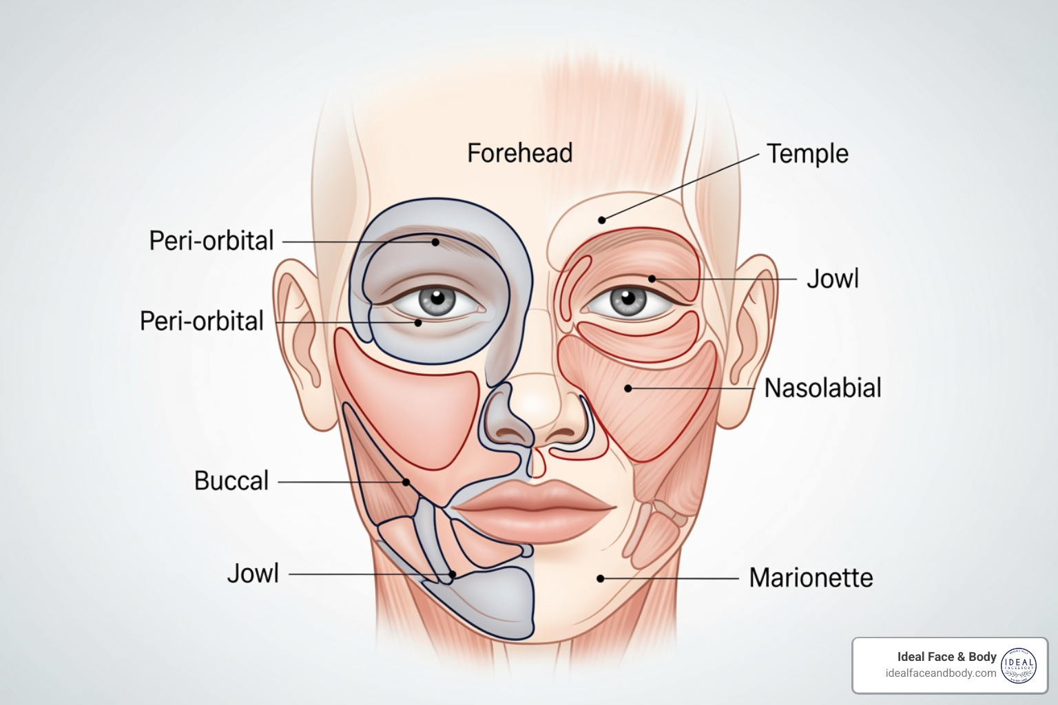 Illustrating different facial fat pads - cheek liposuction Illustrating different facial fat pads - cheek liposuction