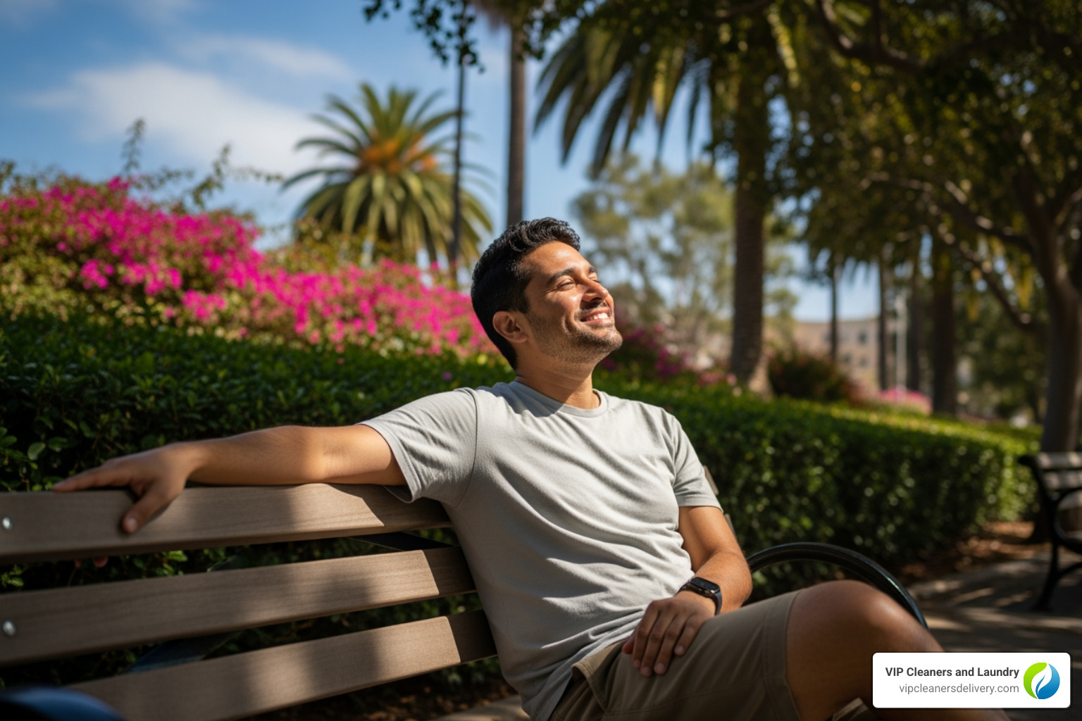 person enjoying free time in a San Diego park, laundry worries behind them - laundry mira mesa person enjoying free time in a San Diego park, laundry worries behind them - laundry mira mesa