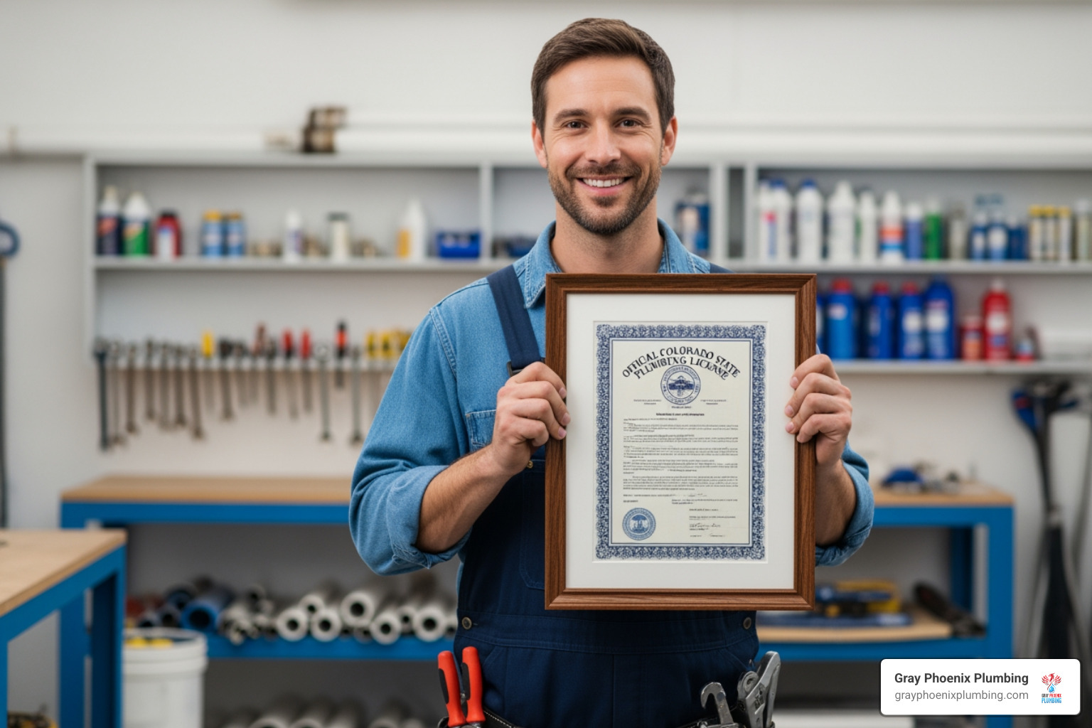 plumber showing their official Colorado state license - gas plumber denver