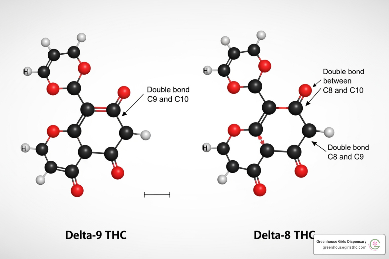 Molecular structures of Delta 8 and Delta 9 THC - buy delta 8 Florida