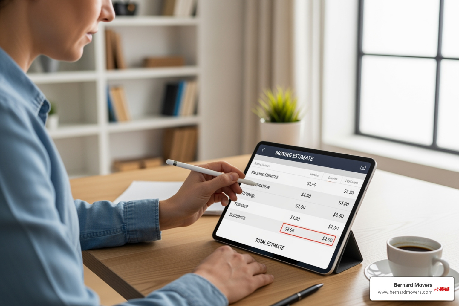 person reviewing moving estimate on tablet - apt moving company person reviewing moving estimate on tablet - apt moving company