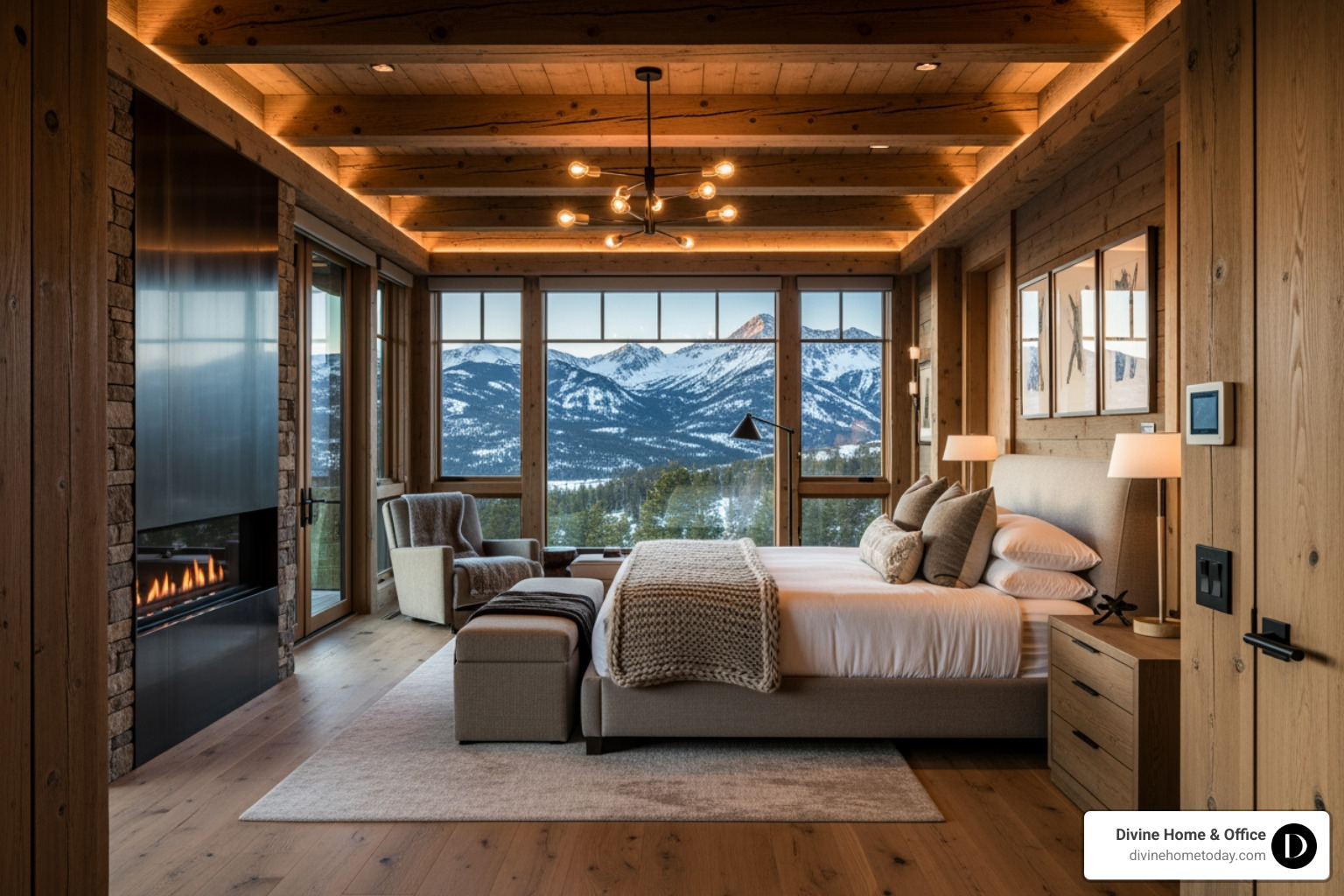 A stylishly staged vacant bedroom with thoughtful details in a luxury Denver home, warm wood tones, natural fabrics, mountain views, soft ambient light, high-end finishes, styled and serene. - Cost of home staging A stylishly staged vacant bedroom with thoughtful details in a luxury Denver home, warm wood tones, natural fabrics, mountain views, soft ambient light, high-end finishes, styled and serene. - Cost of home staging