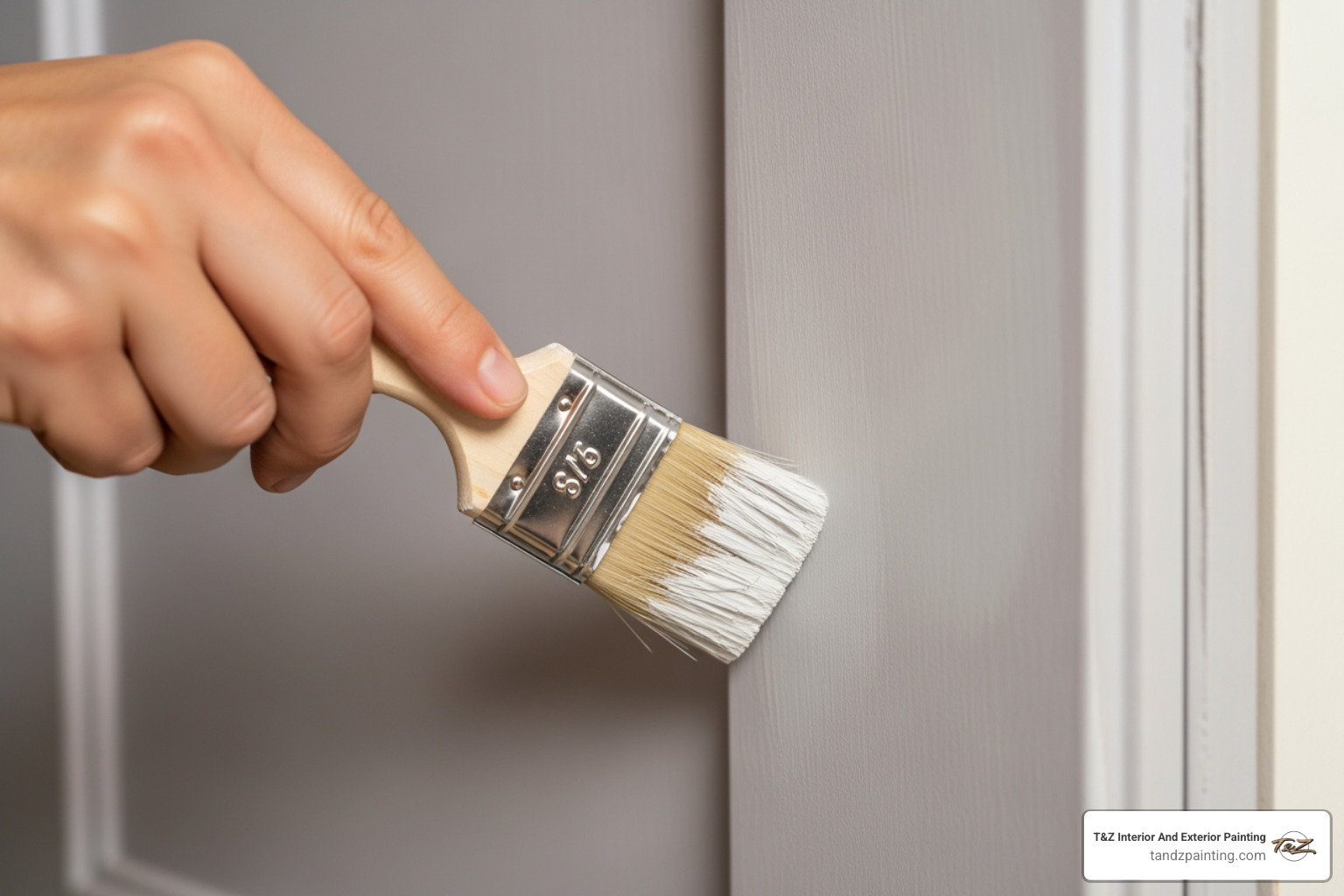 Demonstrating the "tipping off" technique with a brush on a cabinet door - best paint brush for cabinets