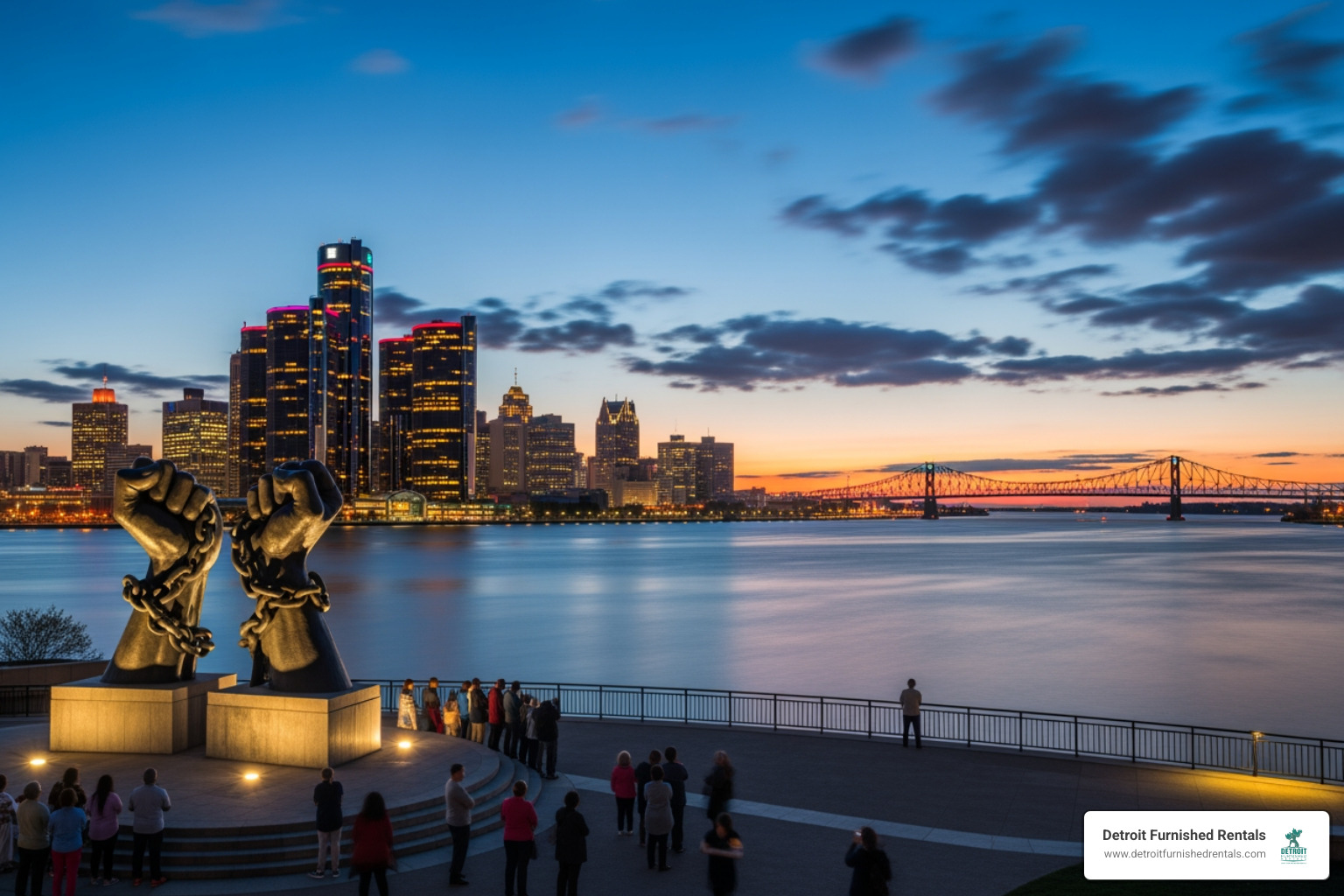 Detroit skyline from the Gateway to Freedom International Memorial, looking towards Windsor, Canada - Gateway to Freedom