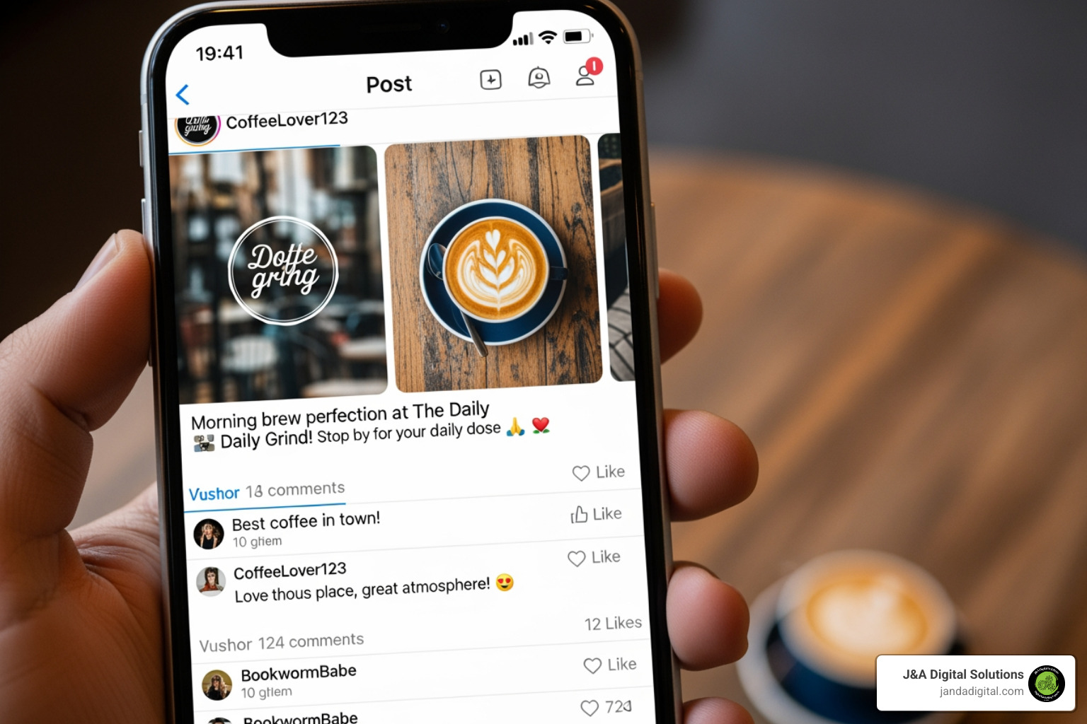 of a social media feed showcasing a local business's posts and customer interactions - grow my local business