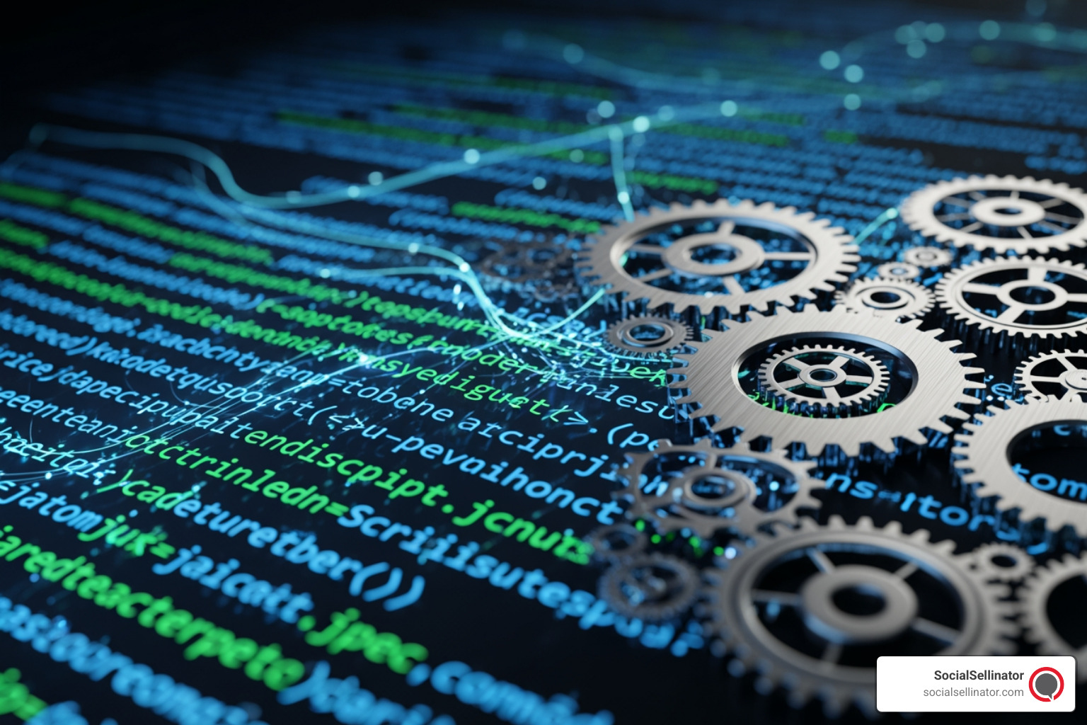 A website's code with gears and cogs overlaid, symbolizing the back-end mechanics - search engines optimization services A website's code with gears and cogs overlaid, symbolizing the back-end mechanics - search engines optimization services