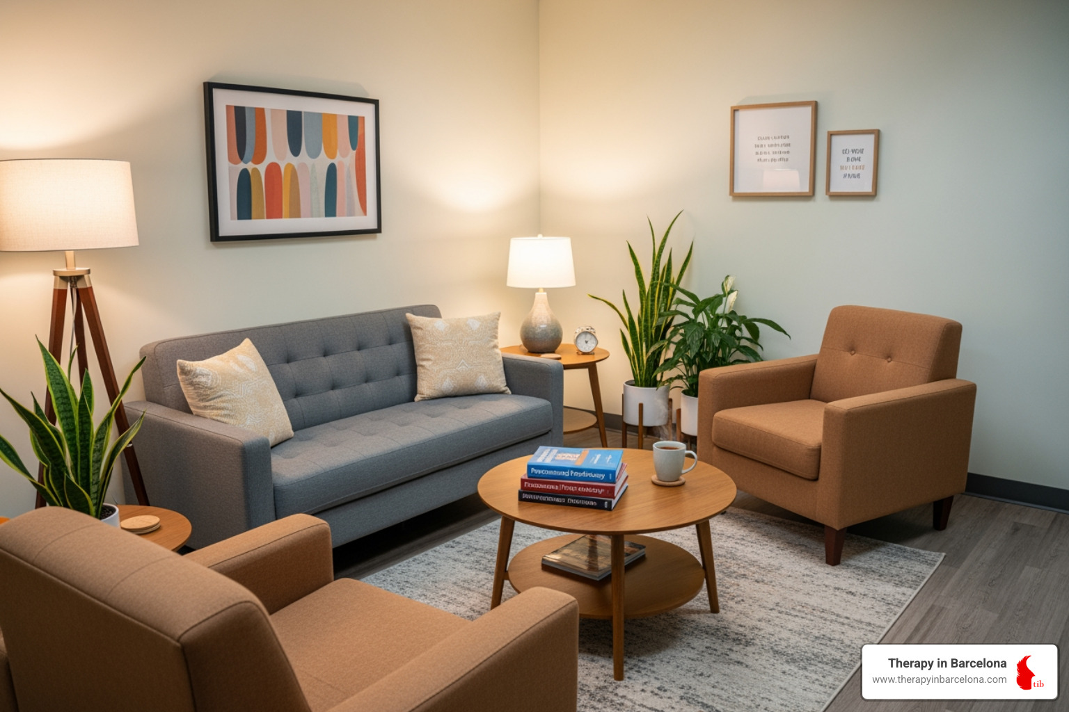 A calm and professional therapy office in Barcelona's Eixample district - EMDR therapy benefits