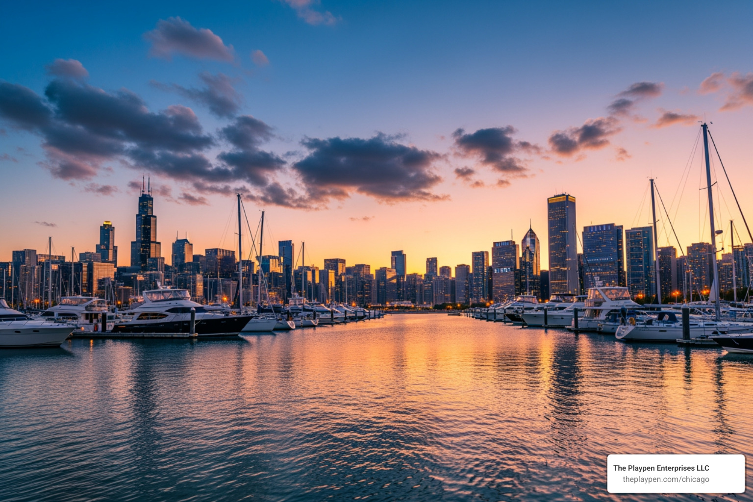 Sunset over Monroe Harbor Chicago - monroe harbor chicago