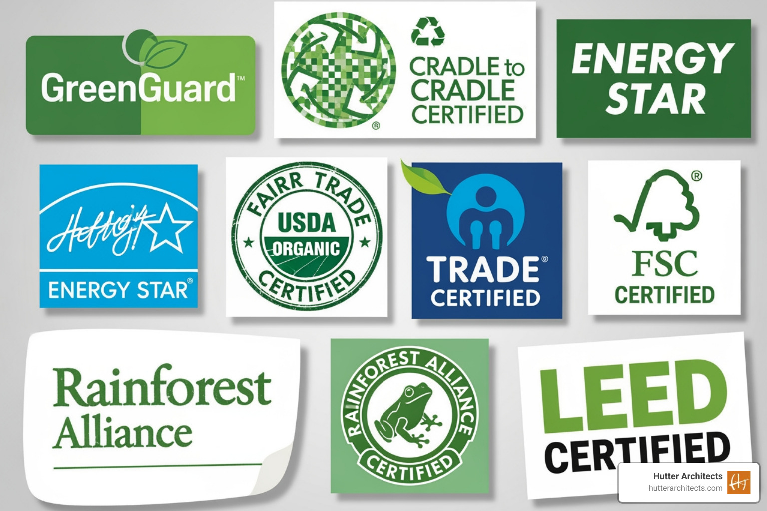 various eco-labels like GreenGuard and Cradle to Cradle - healthy home building materials