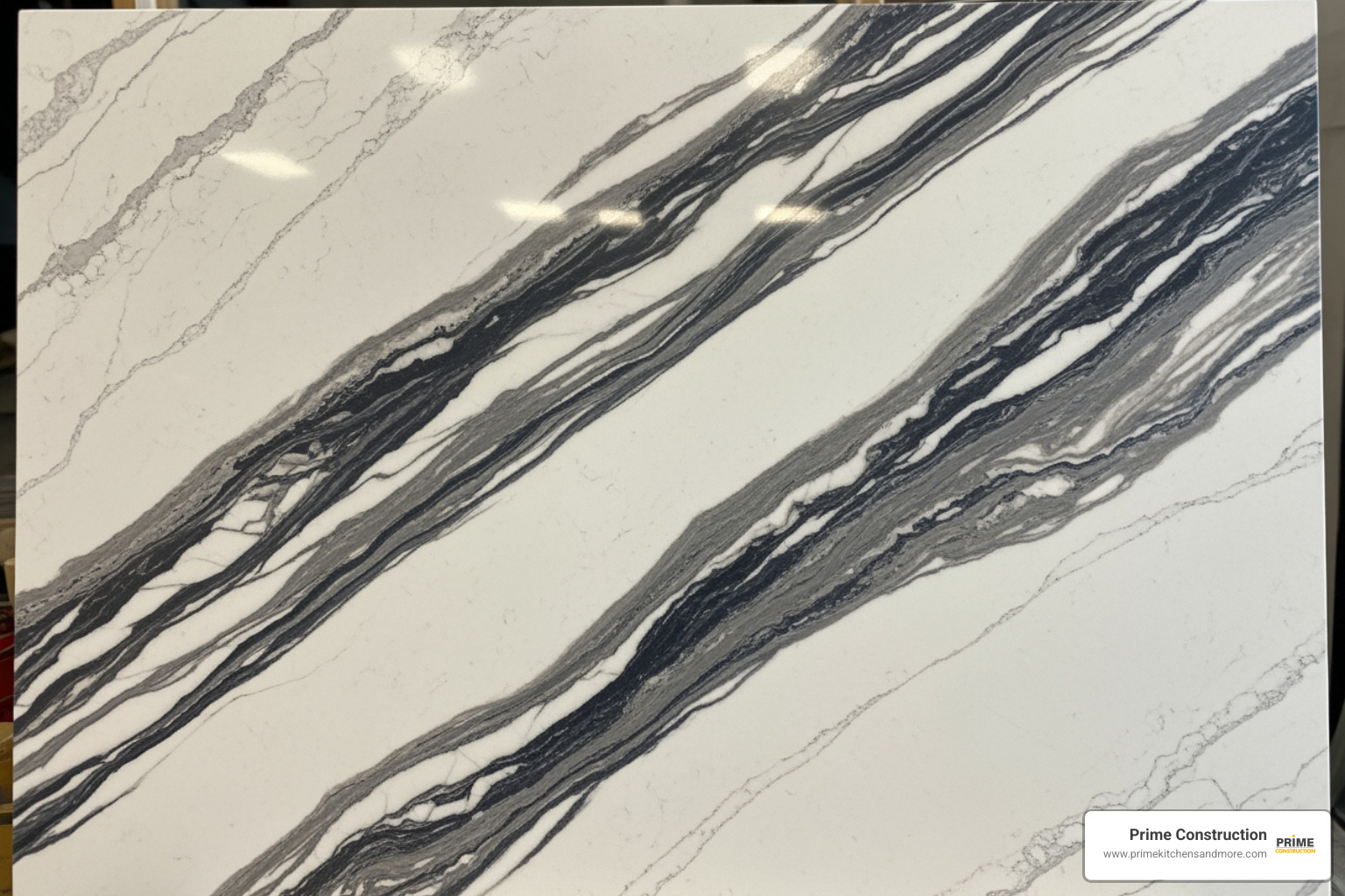 pristine engineered quartz slab with dramatic veining - quartz stone