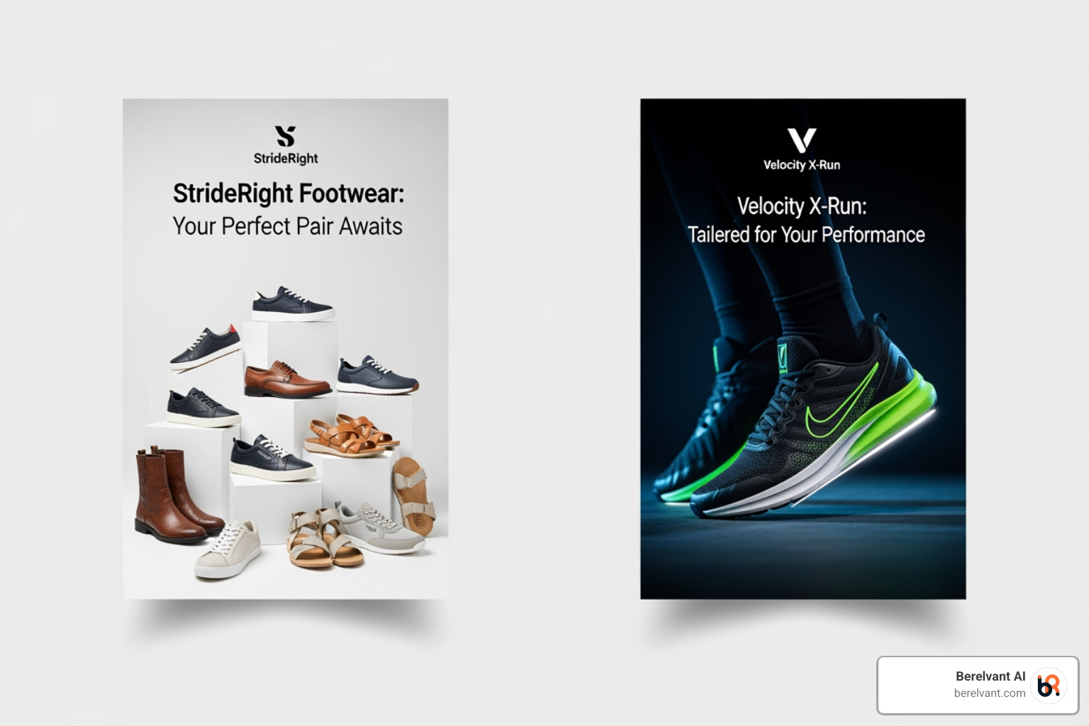 Two remarketing ad examples side-by-side. One shows a generic ad for a shoe store, labeled "Bad Creative". The other shows a specific pair of shoes the user viewed, with a discount and direct link, labeled "Good Creative". - remarketing campaign setup