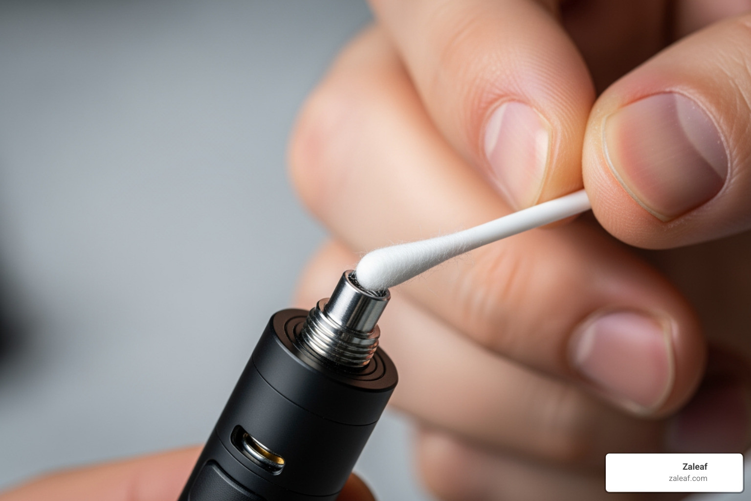 cleaning a vape pen battery with a cotton swab - CBD vape pen battery
