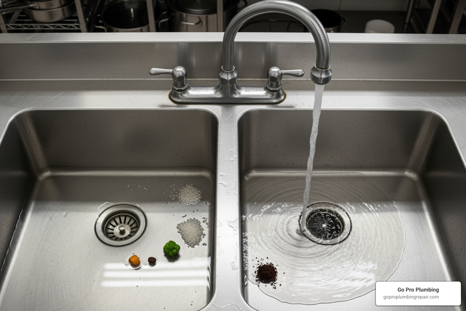 image of a slow-draining commercial sink - schedule commercial plumbing services sacramento ca