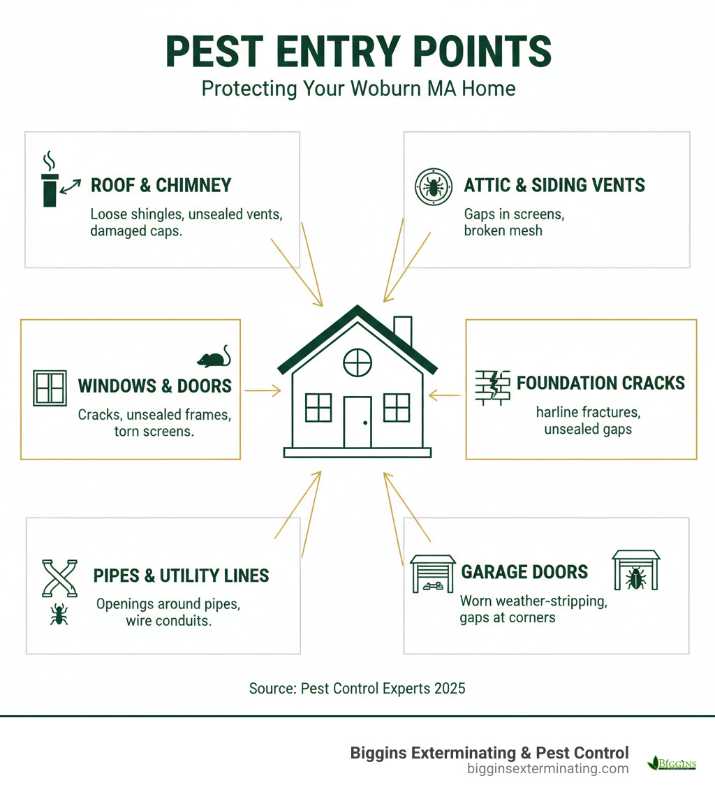Infographic explaining the common pest entry points in a typical house - Pest Control in Woburn MA infographic 