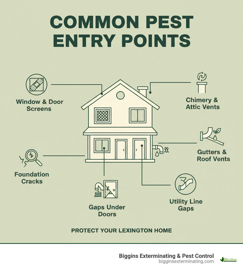 Infographic illustrating common pest entry points in a home - Pest Control - Lexington, MA infographic 