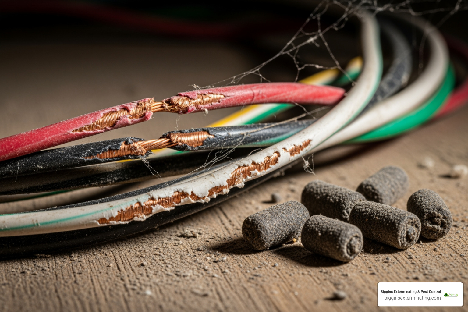 Common signs of rodents, like gnaw marks on wiring and droppings - Pest control North Andover