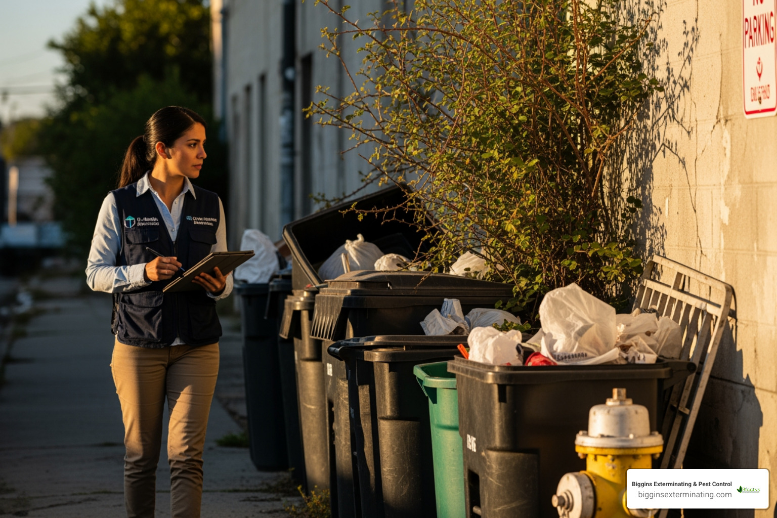 community health worker inspecting an outdoor area - Rodent control program community health worker inspecting an outdoor area - Rodent control program