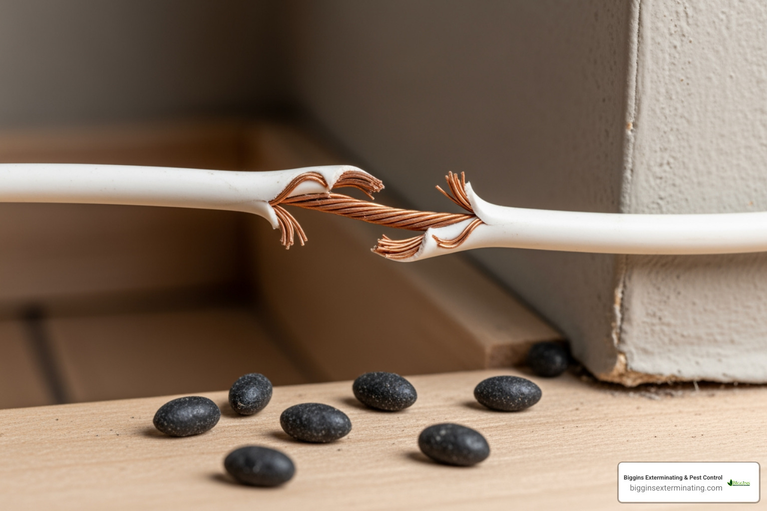 common signs of rodent activity, like gnaw marks on a wire and droppings along a baseboard - Rodent control program common signs of rodent activity, like gnaw marks on a wire and droppings along a baseboard - Rodent control program