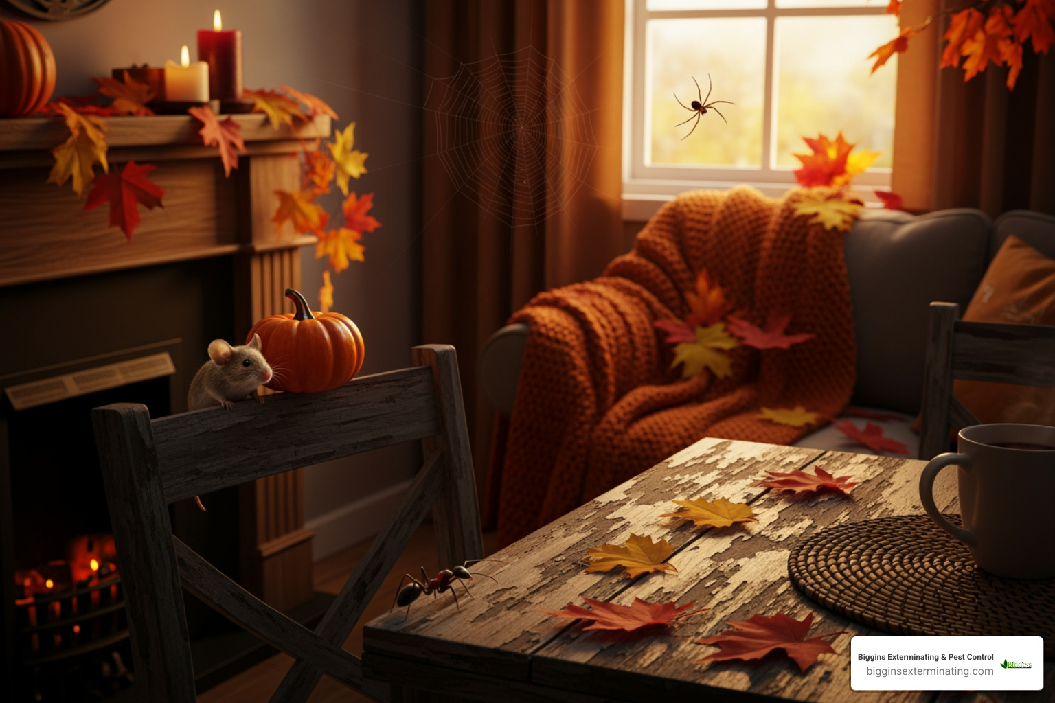 Common pests like ants, spiders, and mice in a fall home setting - how much does pest control cost