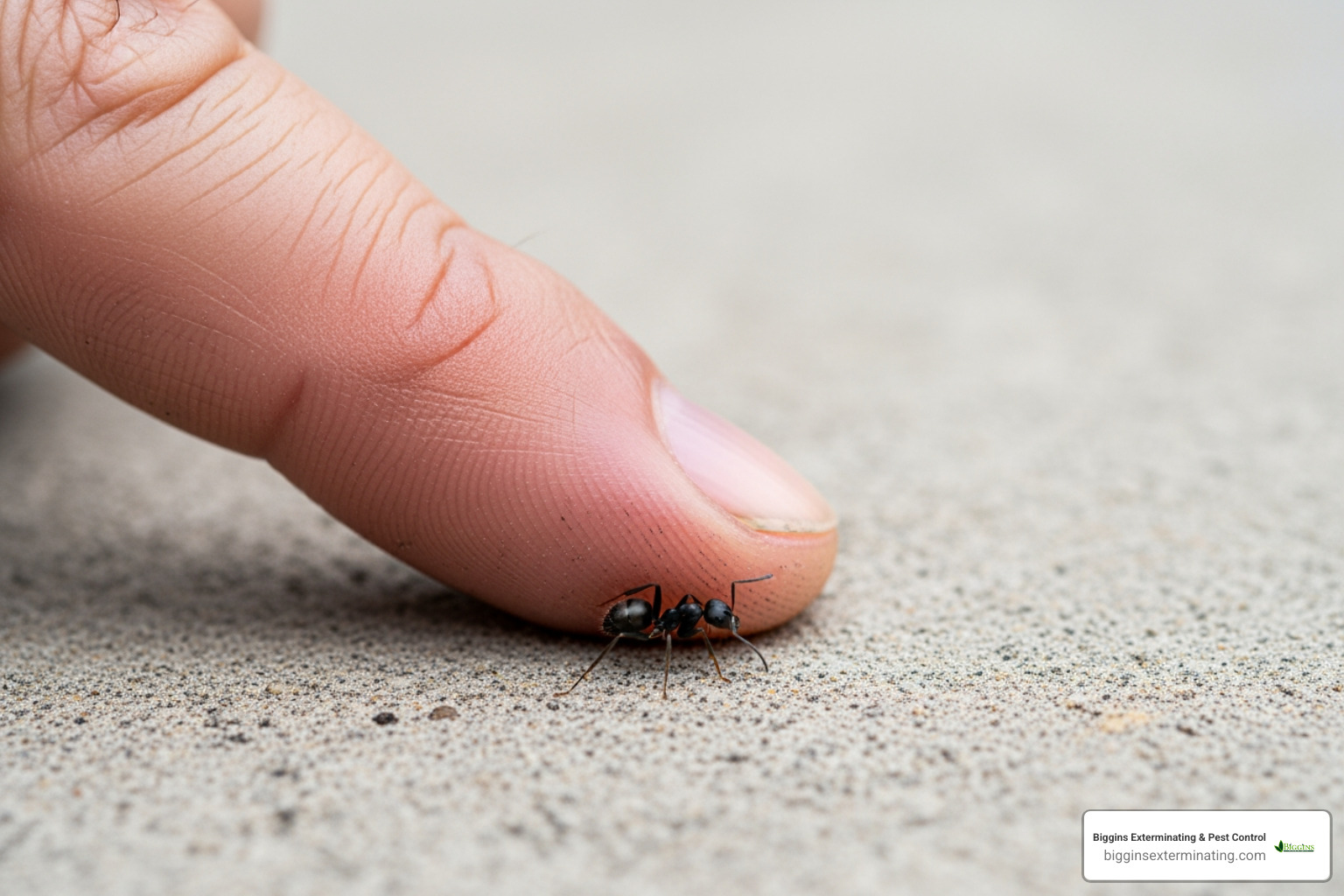 Image of a finger crushing an ant to illustrate the source of the smell - Odorous house ant