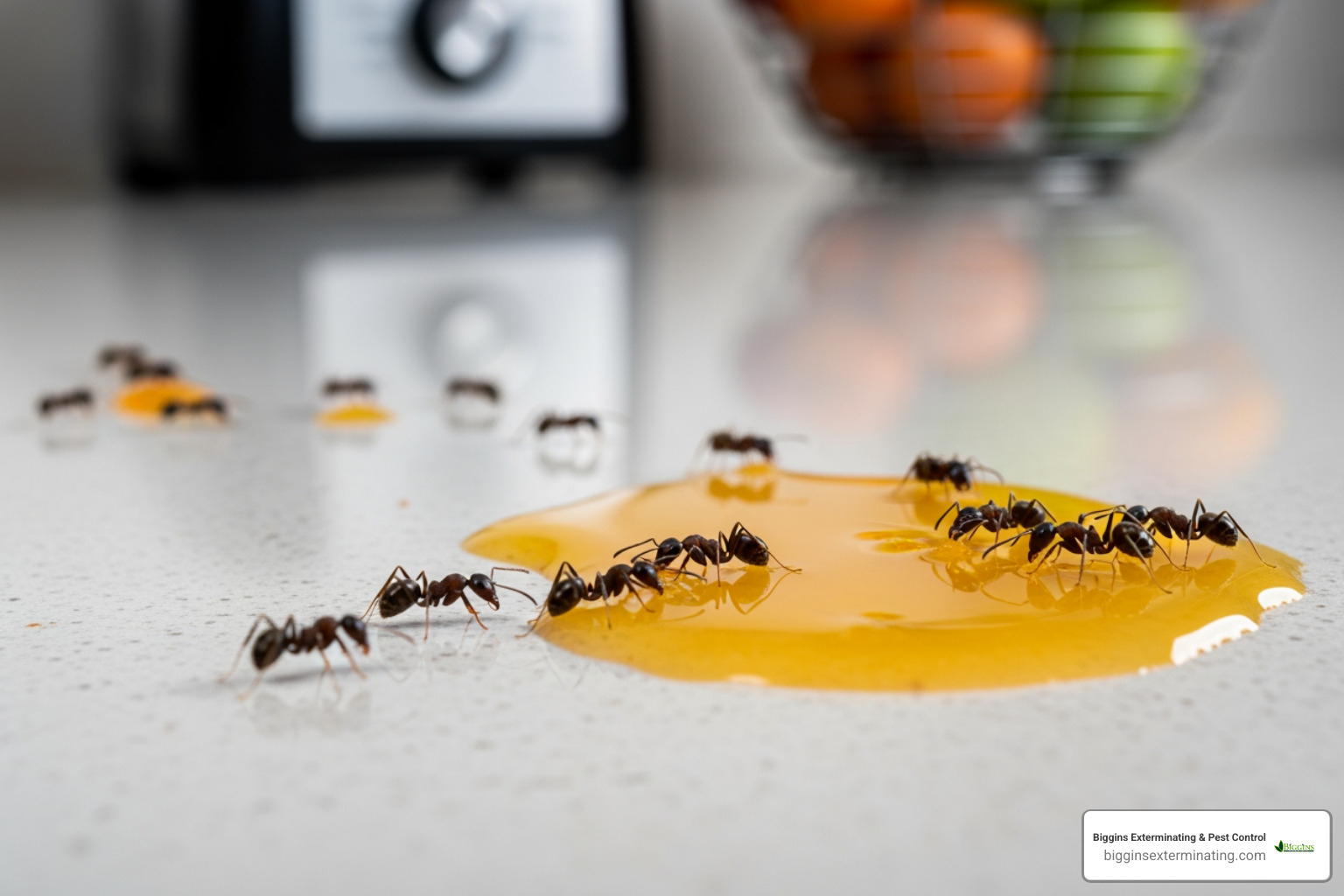 Odorous house ants feeding on spilled juice - Odorous house ant