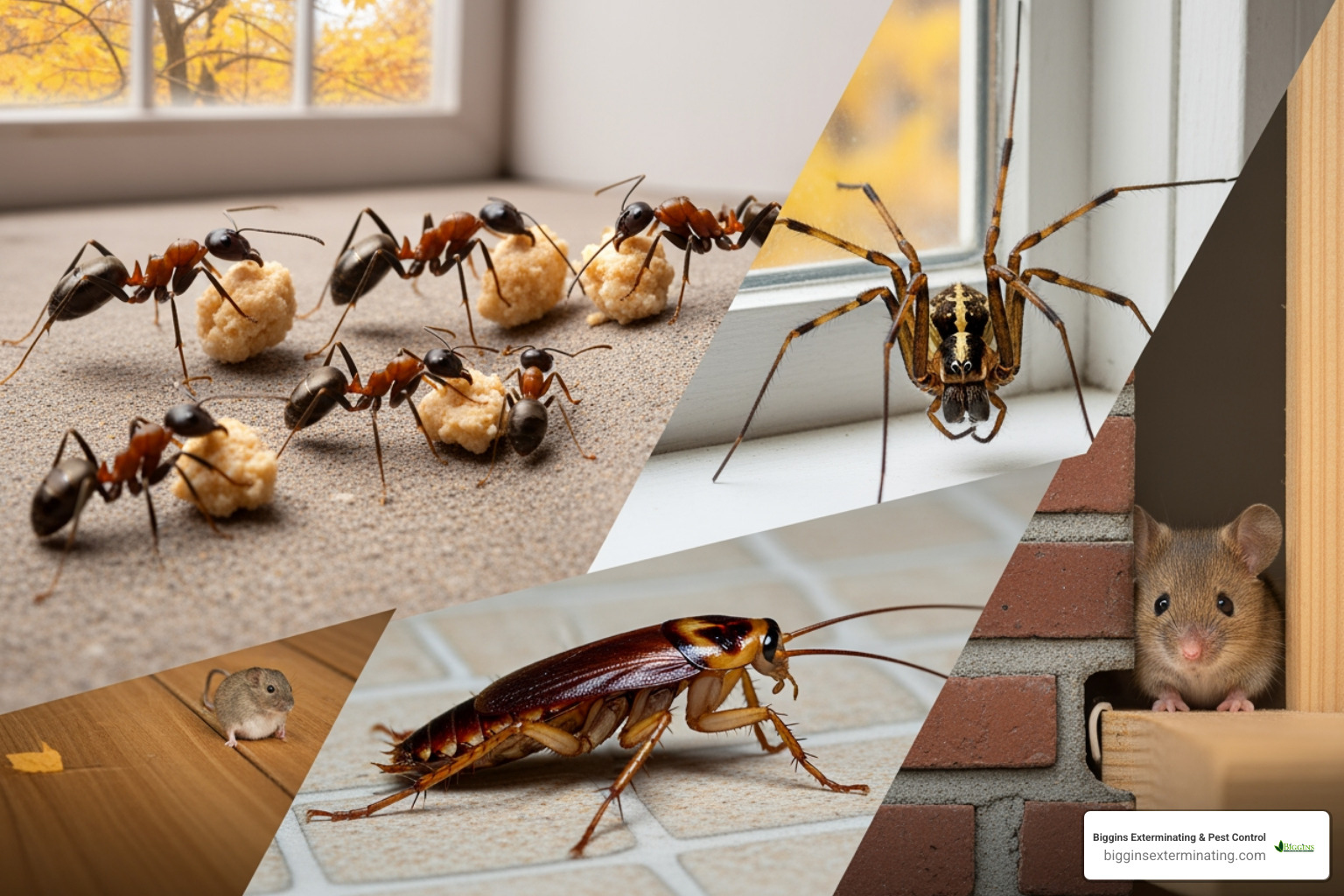 common fall pests like ants, cockroaches, spiders, and rodents - general pest treatment