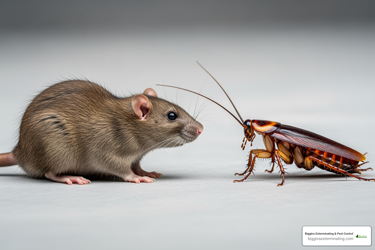 Image of common commercial pests like a rat and a cockroach side-by-side. - commercial pest control woburn ma