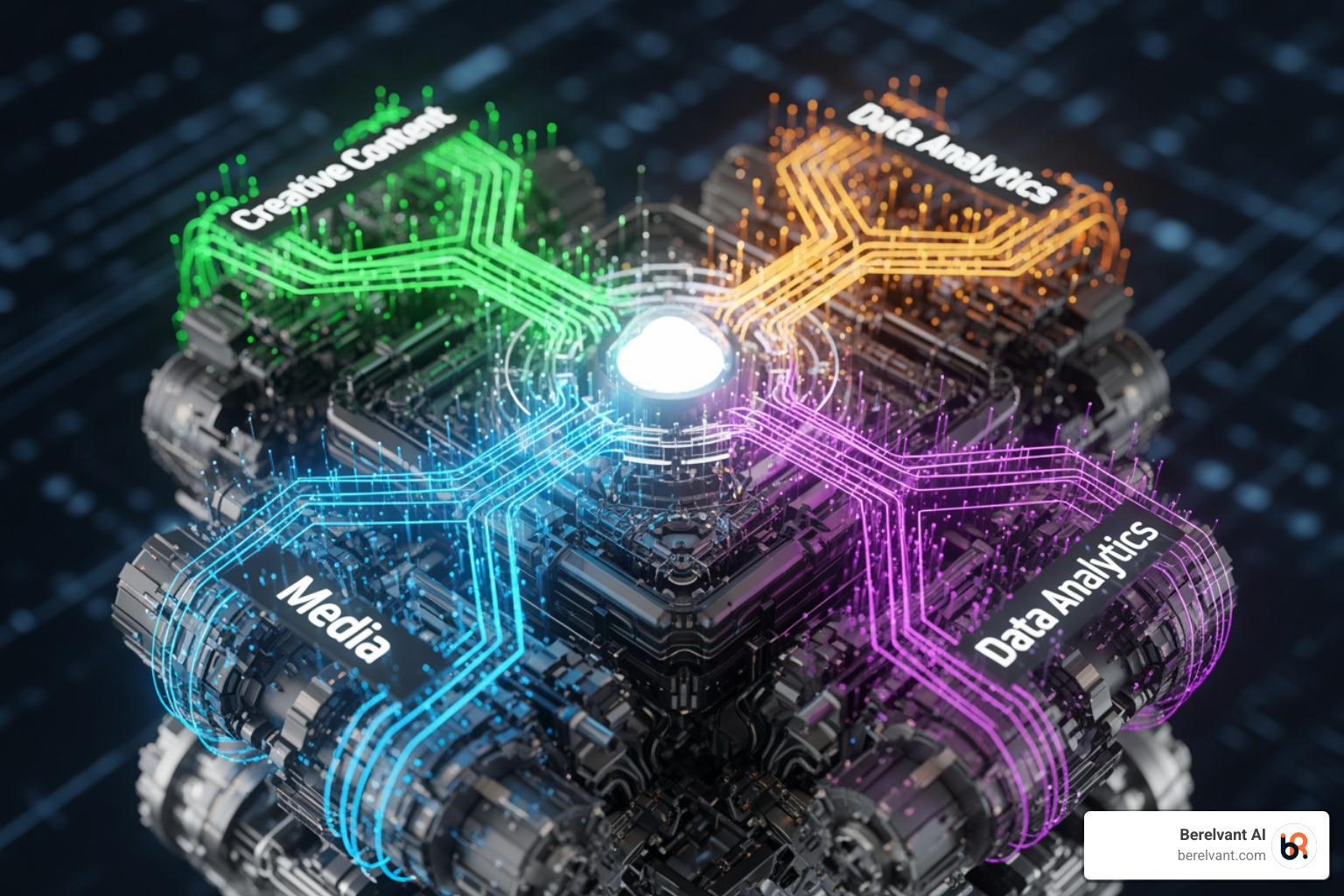 unified engine concept: Media, Creative, Automation, and Analytics working together - ppc management near me