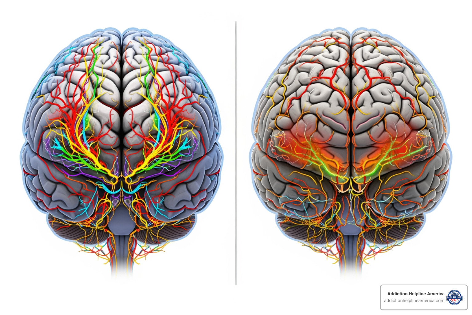 illustration of the contrast between a healthy brain and a brain affected by addiction - addiction illustration of the contrast between a healthy brain and a brain affected by addiction - addiction