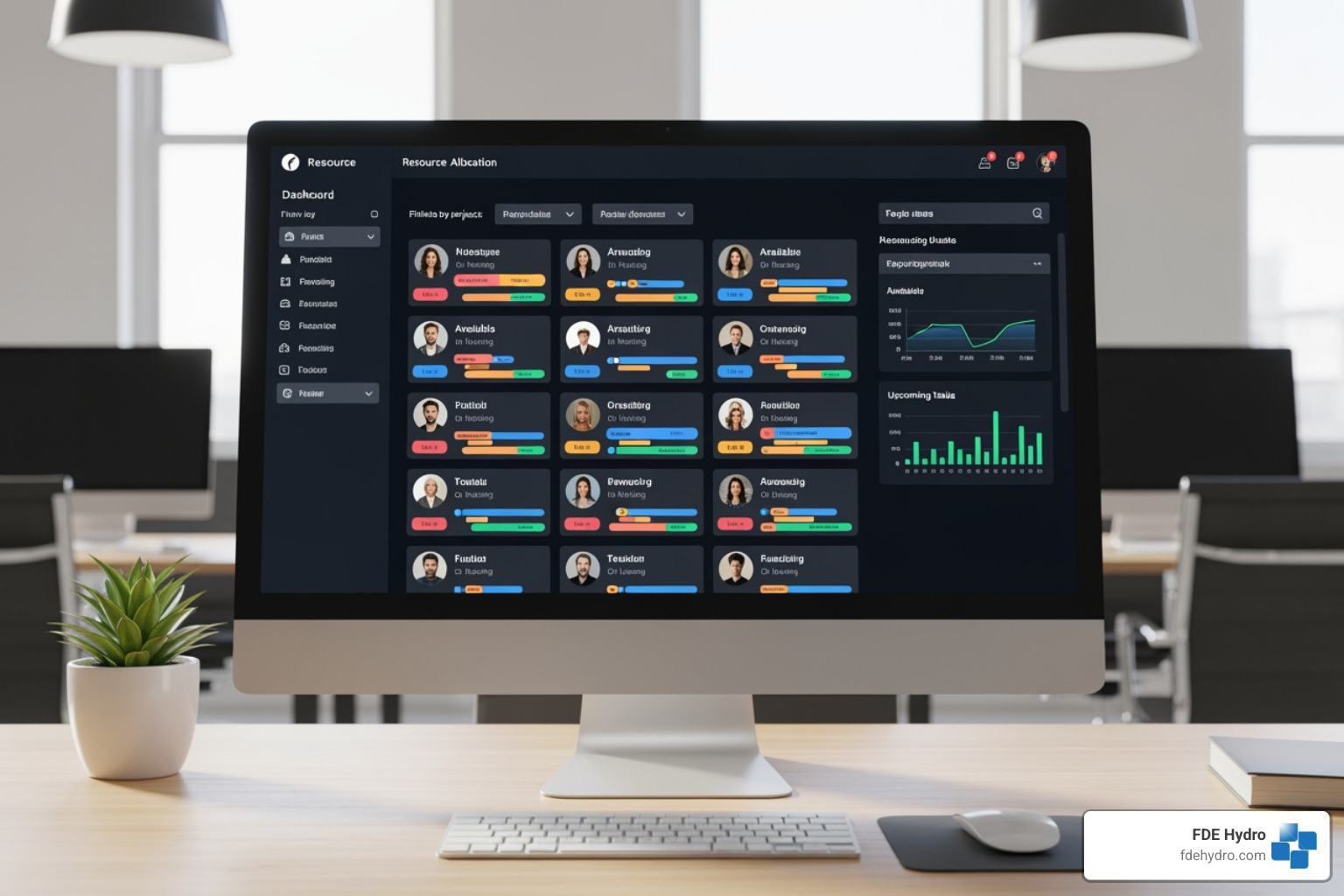 resource allocation dashboard showing team members and their assigned tasks and availability - project cost reduction