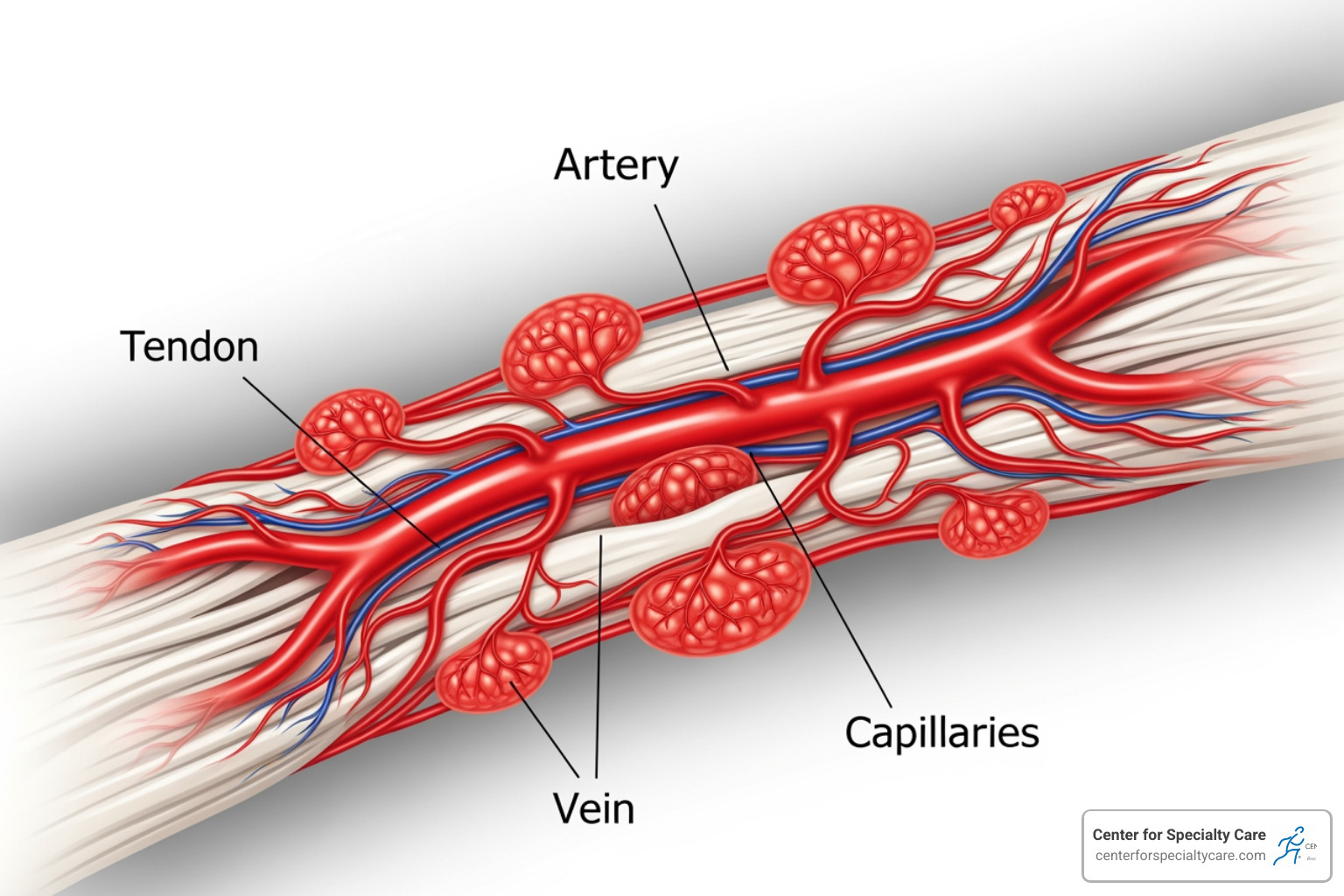 illustration of increased blood flow to a tendon - heat for tendon pain illustration of increased blood flow to a tendon - heat for tendon pain