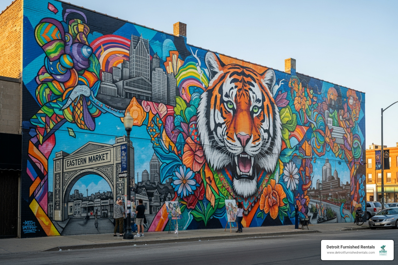 A colorful street mural in the Eastern Market district, Detroit - apartments near Eastern Market