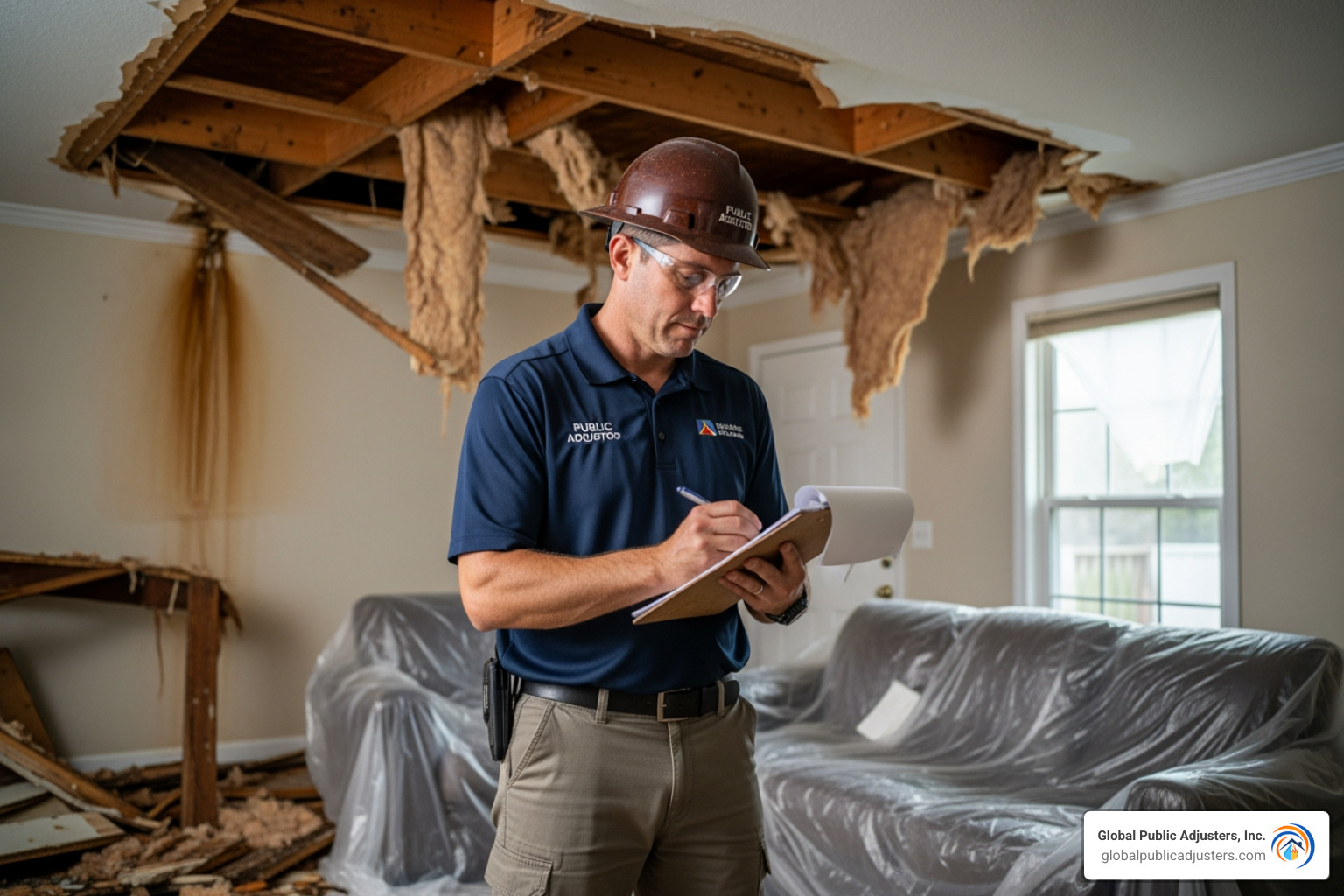 a professional public adjuster inspecting a damaged property - orlando insurance claims