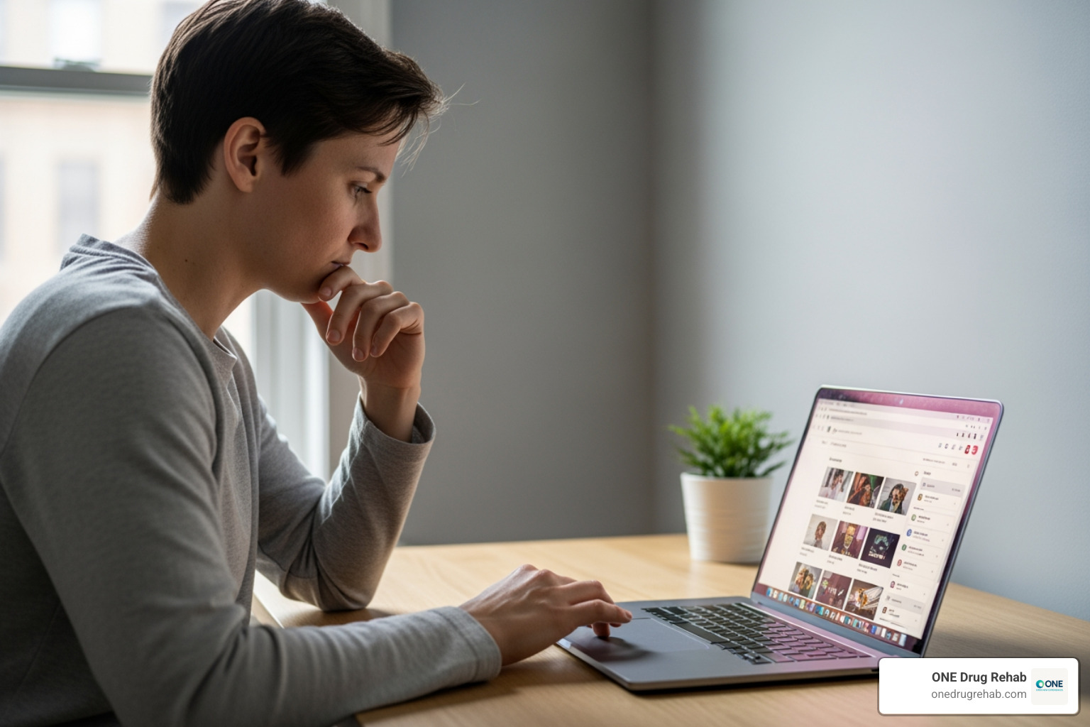 person using a laptop to research options online - rehab center search