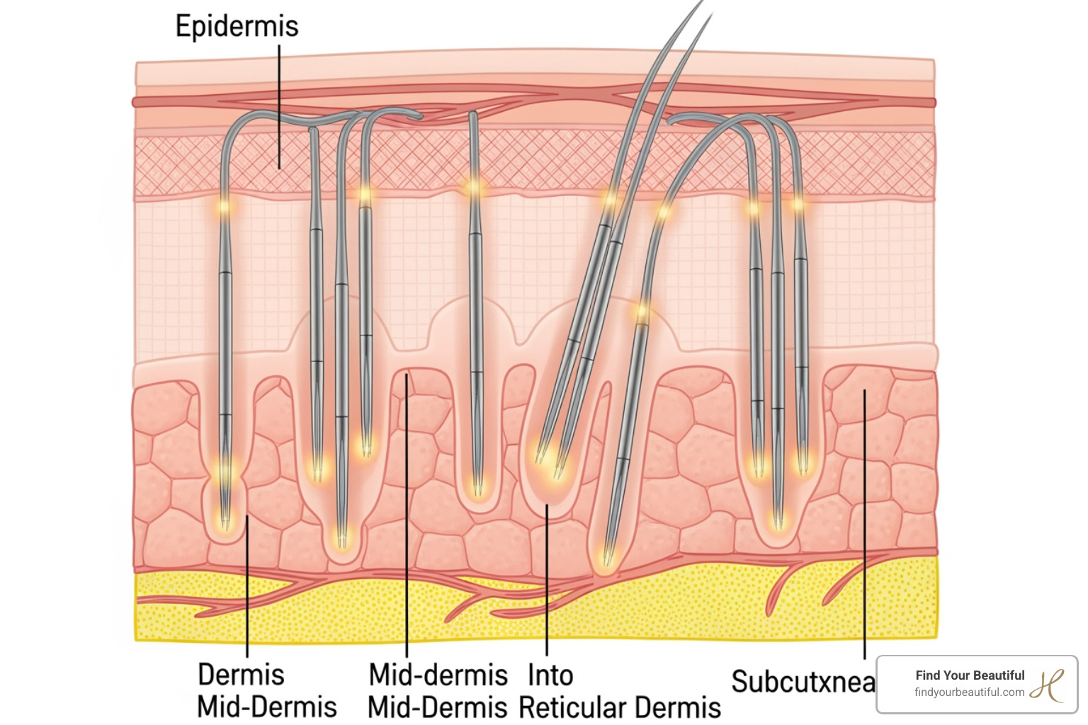 Diagram showing different Morpheus8 needle depths - morpheus8 pain level