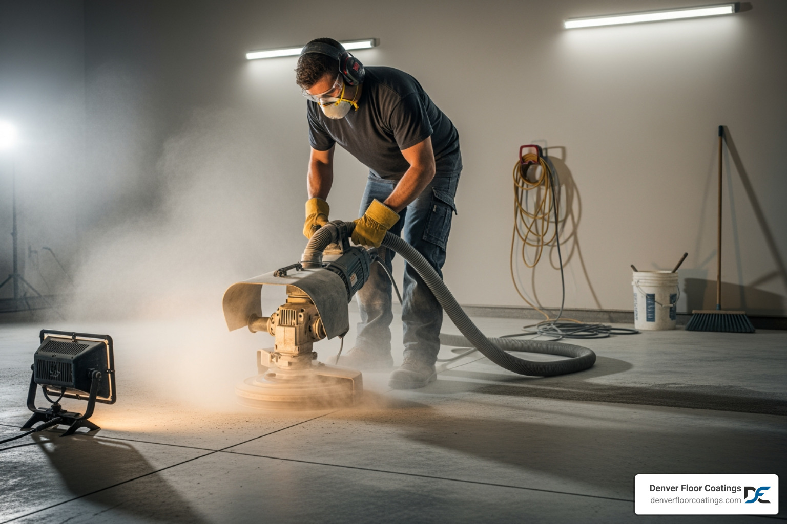 professional using diamond grinder on concrete floor - best garage coating professional using diamond grinder on concrete floor - best garage coating