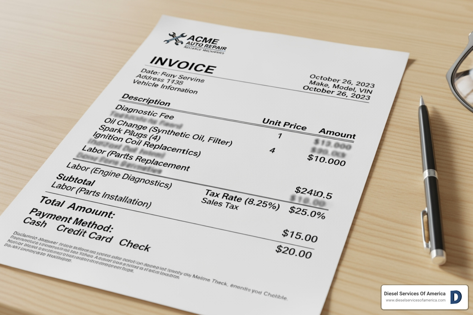 detailed invoice for engine repair - semi truck engine overhaul cost