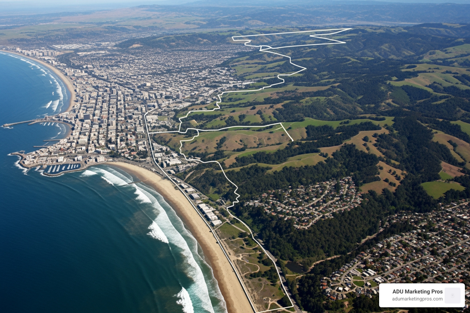 Map distinguishing the boundaries of Santa Cruz City from the surrounding Santa Cruz County - Santa Cruz ADU rules