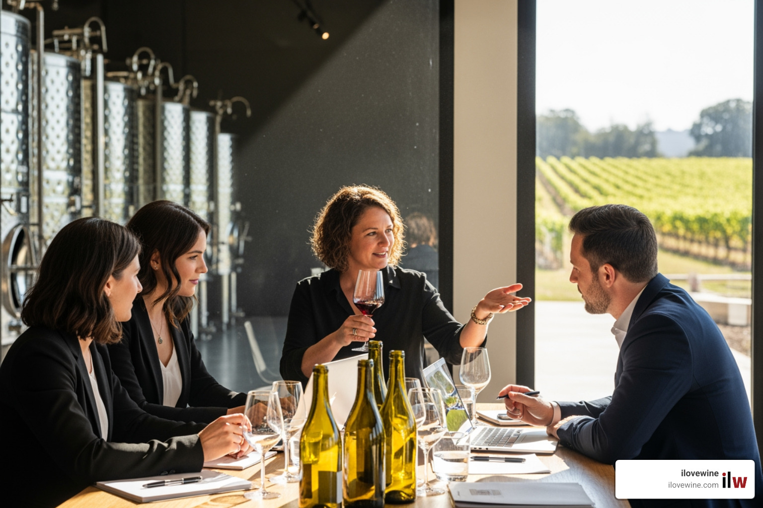 PR team collaborating with a winemaker - public relations agency for wineries