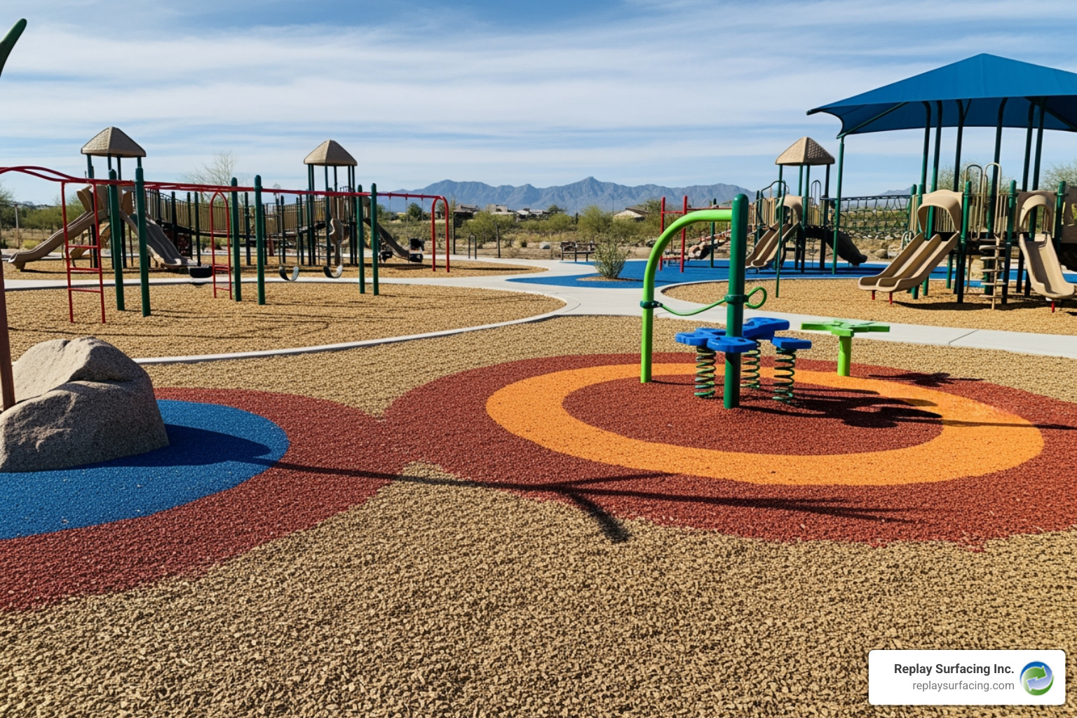 Colorful rubber bark playground in Tucson, AZ - rubber bark play area Charlotte NC Colorful rubber bark playground in Tucson, AZ - rubber bark play area Charlotte NC