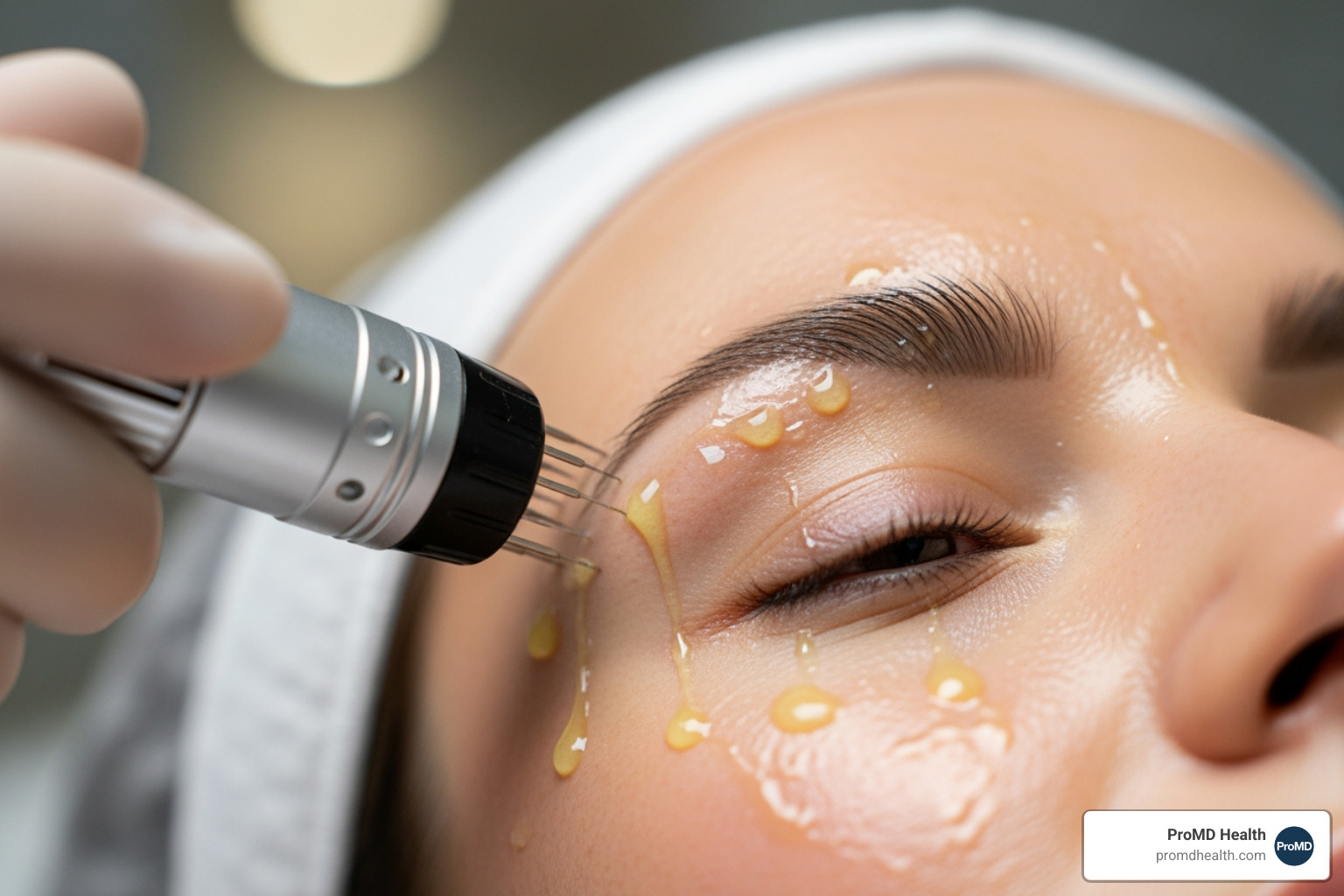 Layers of skin with microneedling device creating micro-channels - prp microneedling Layers of skin with microneedling device creating micro-channels - prp microneedling