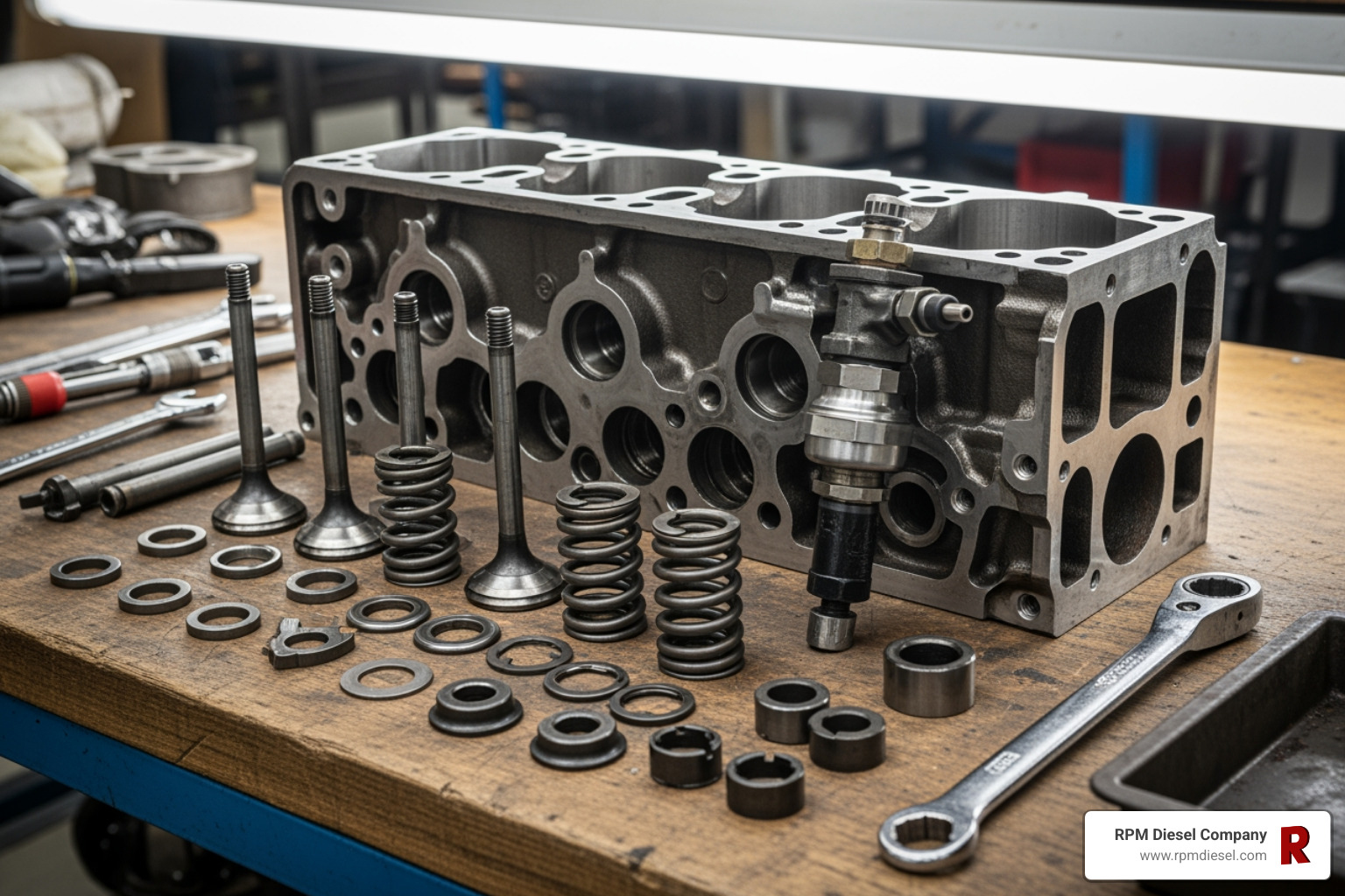disassembled marine cylinder head components - diesel engine cylinder head