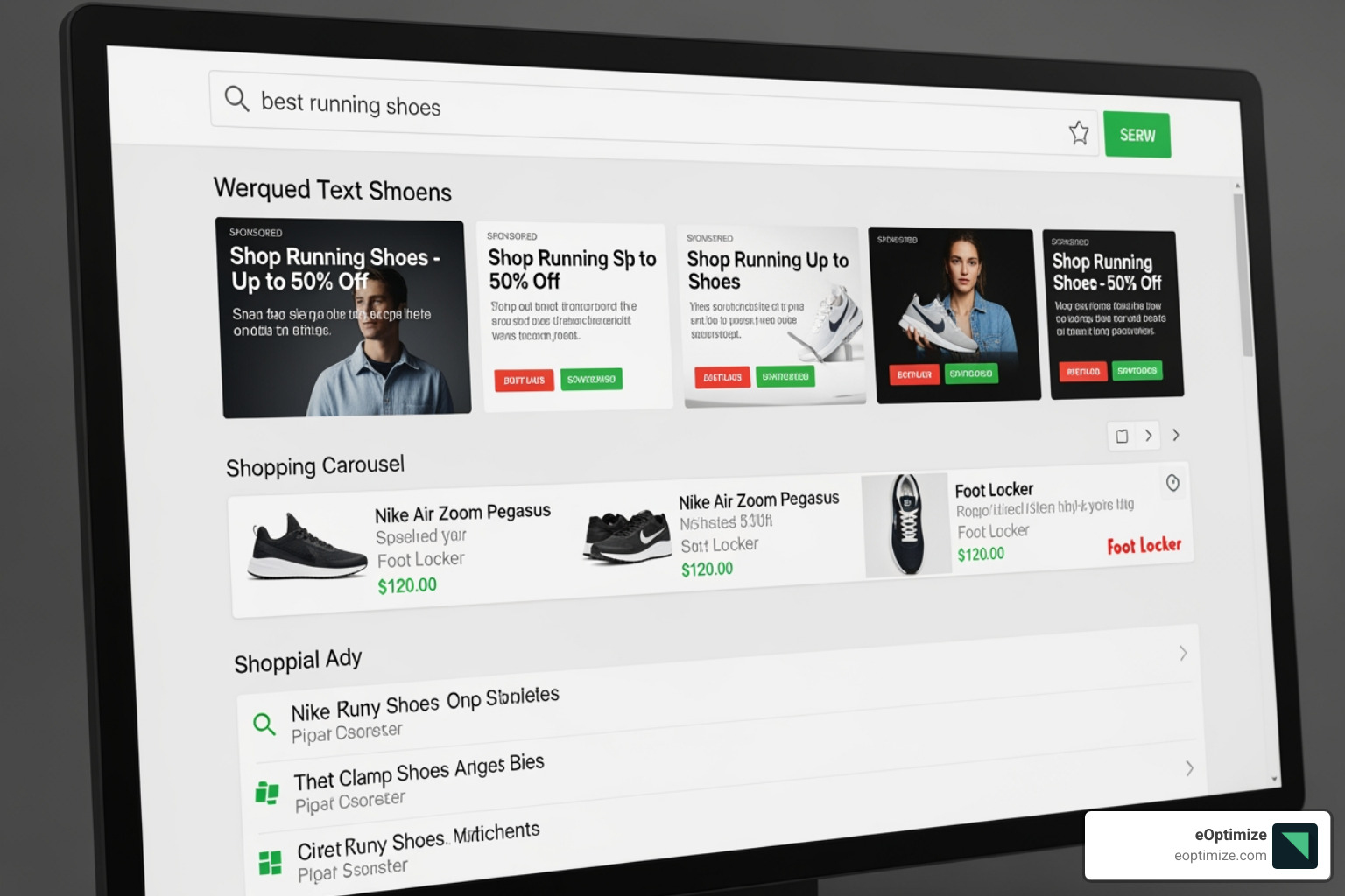 SERP screenshot highlighting "Sponsored" label on text ads and a Shopping Ad carousel - New Google SERP