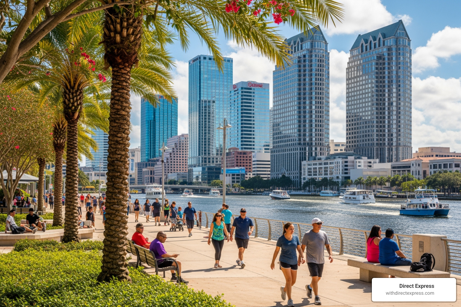 people enjoying the Tampa Riverwalk - condo for rent downtown tampa