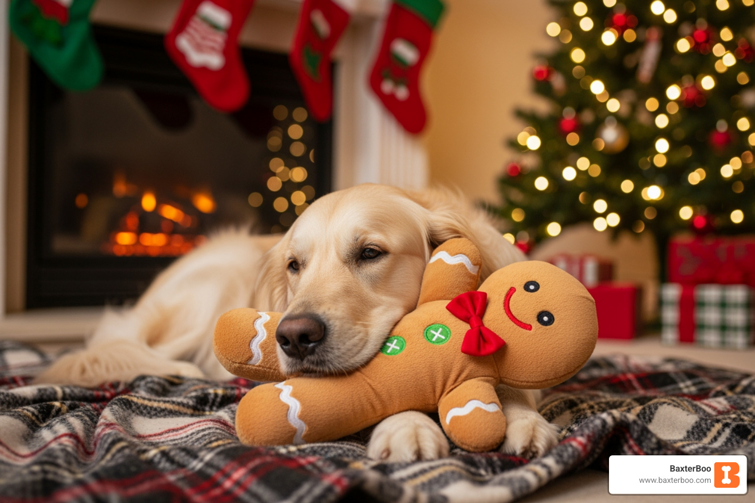 dog cuddling with plush gingerbread man toy - christmas dog chew toys dog cuddling with plush gingerbread man toy - christmas dog chew toys