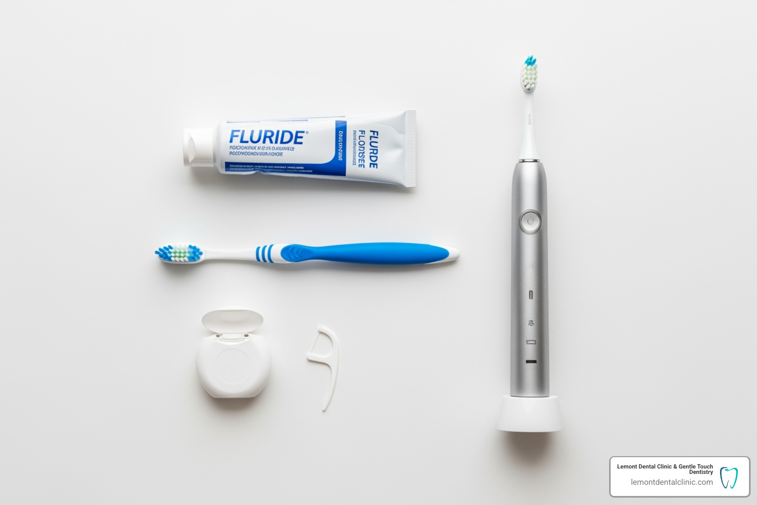 manual and electric toothbrushes, fluoride toothpaste, and dental floss - how to brush your teeth