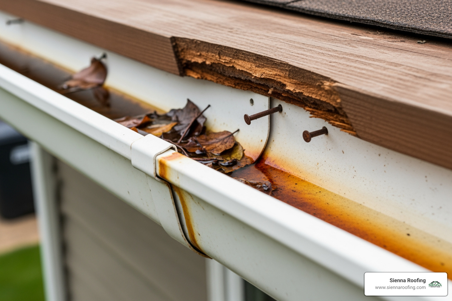 close-up of a gutter pulling away from the fascia board - emergency gutter repair near me