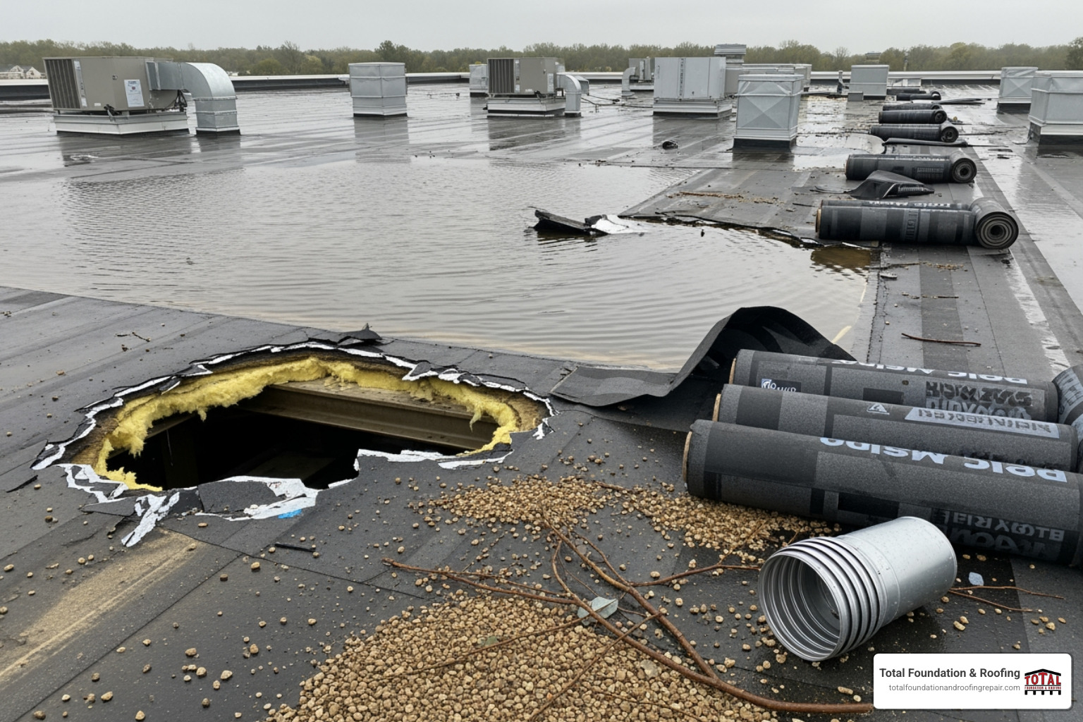 commercial roof damage types - commercial storm damage